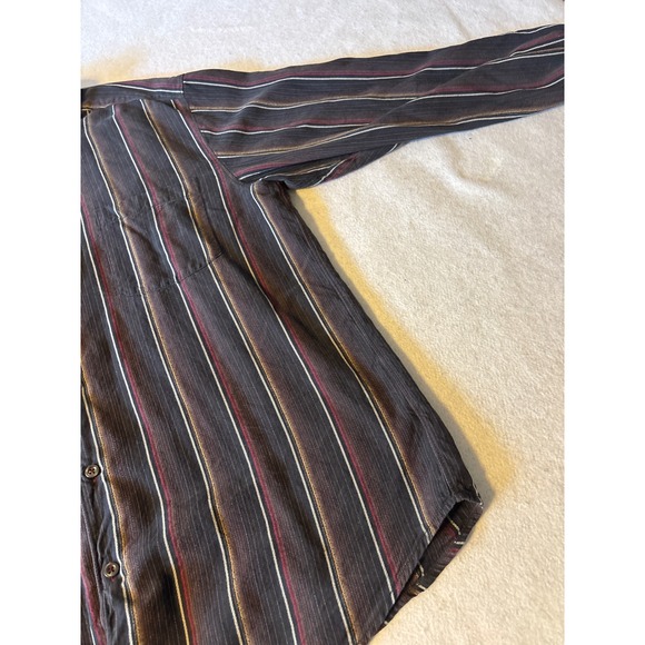 Tommy Bahama Mens Long Sleeve Button Up Shirt Black Burgundy Striped L - Picture 4 of 16